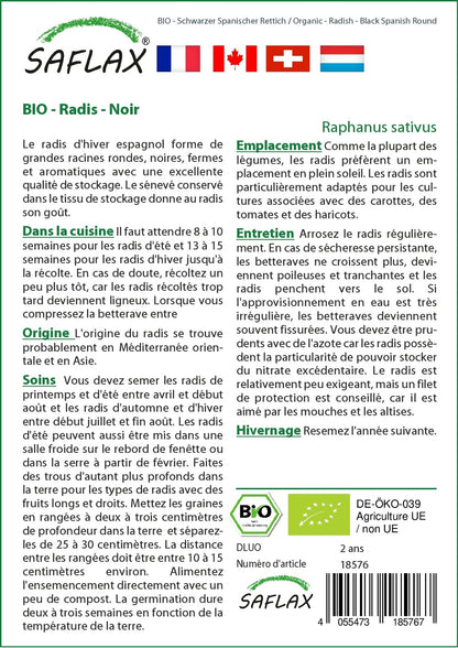  Kit De Culture - Bio - Radis - Noir - 100 Graines - Raphanus Sativus