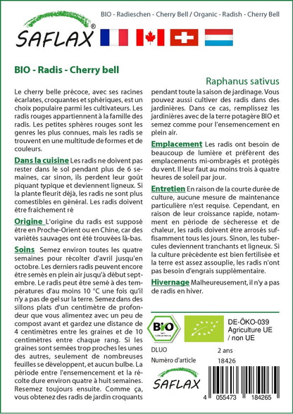  Kit De Culture - Bio - Radis - Cherry Bell - 100 Graines - Raphanus Sativus