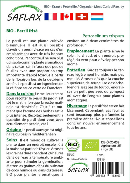  Kit De Culture - Bio - Persil Frisé - 800 Graines - Petroselinum Crispum