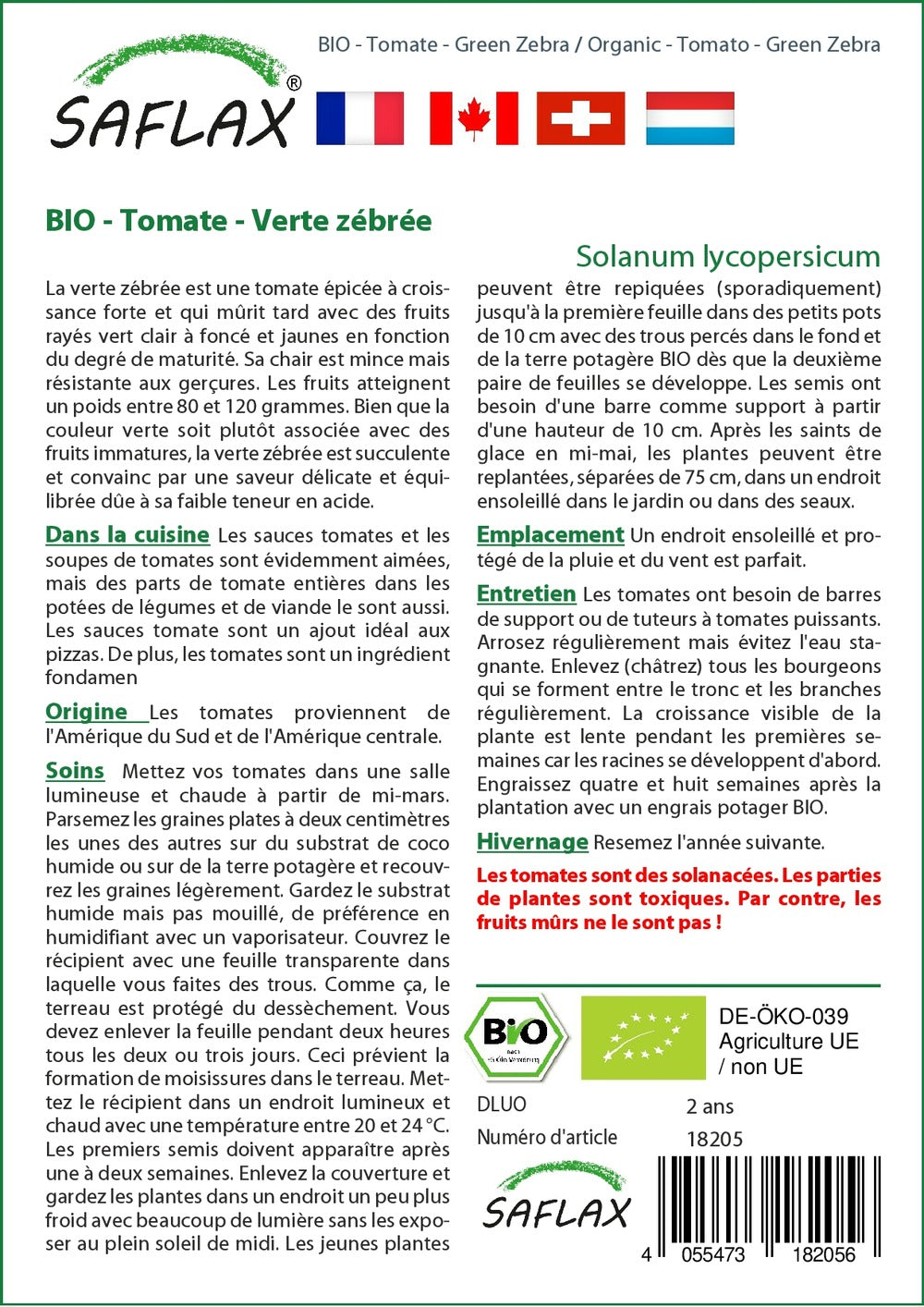  Kit De Culture - Bio - Tomate - Verte Zébrée - 10 Graines - Solanum Lycopersicum