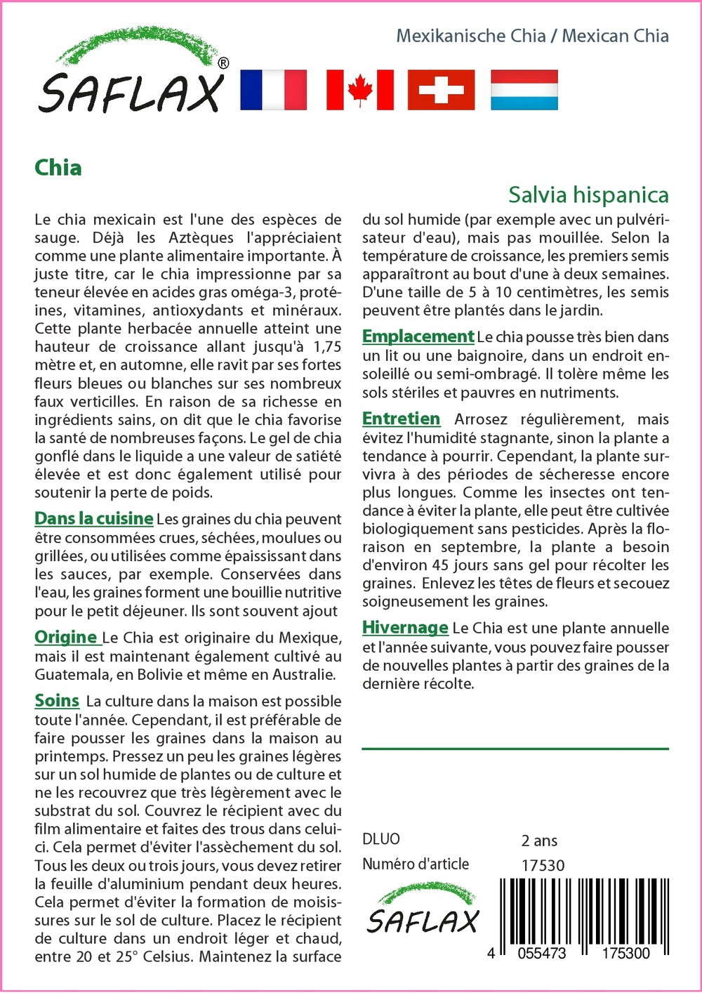  Kit De Culture - Chia - 500 Graines - Salvia Hispanica