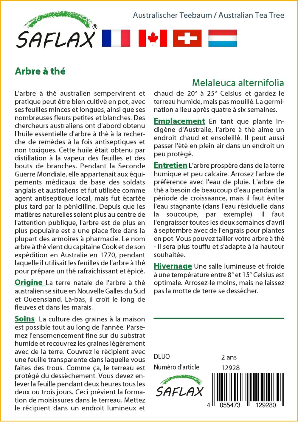  Kit De Culture - Arbre à Thé - 400 Graines - Melaleuca Alternifolia