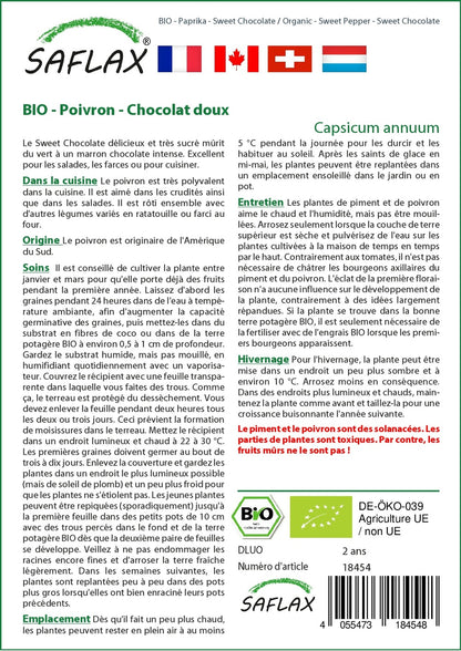  Kit De Culture - Bio - Poivron - Chocolat Doux - 10 Graines - Capsicum Annuum