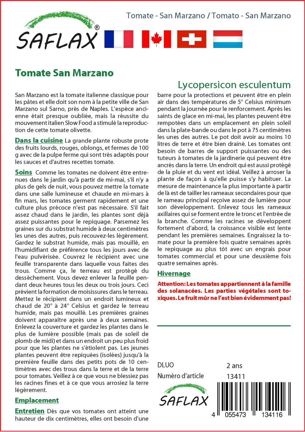  Kit De Culture - Tomate San Marzano - 10 Graines - Lycopersicon Esculentum