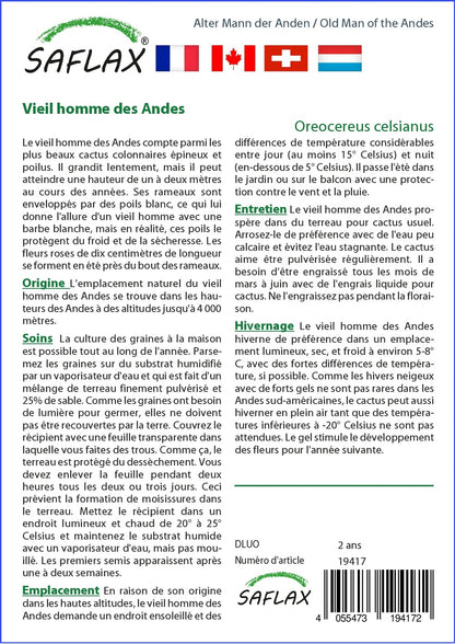  Kit De Culture - Vieil Homme Des Andes - 40 Graines - Oreocereus Celsianus