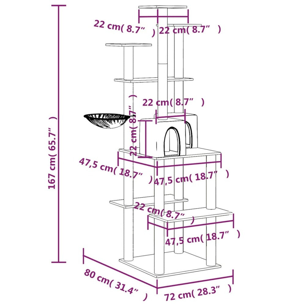 VIDAXL Arbre à Chat Avec Griffoirs En Sisal Gris Clair 167 Cm