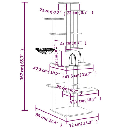 VIDAXL Arbre à Chat Avec Griffoirs En Sisal Gris Clair 167 Cm