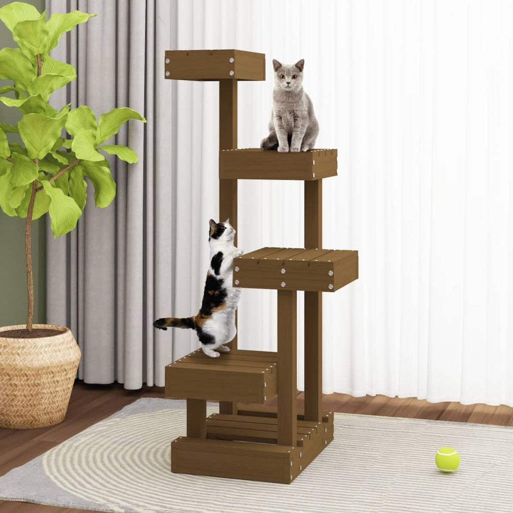 VIDAXL Arbre à Chat Marron Miel 45,5x49x103 Cm Bois De Pin Massif