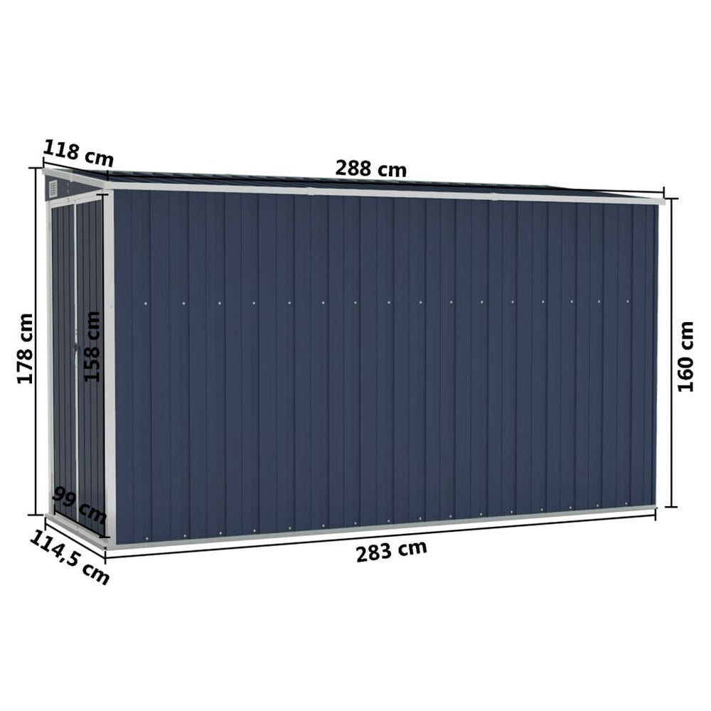 VIDAXL Abri De Jardin Mural Anthracite 118x288x178 Cm Acier