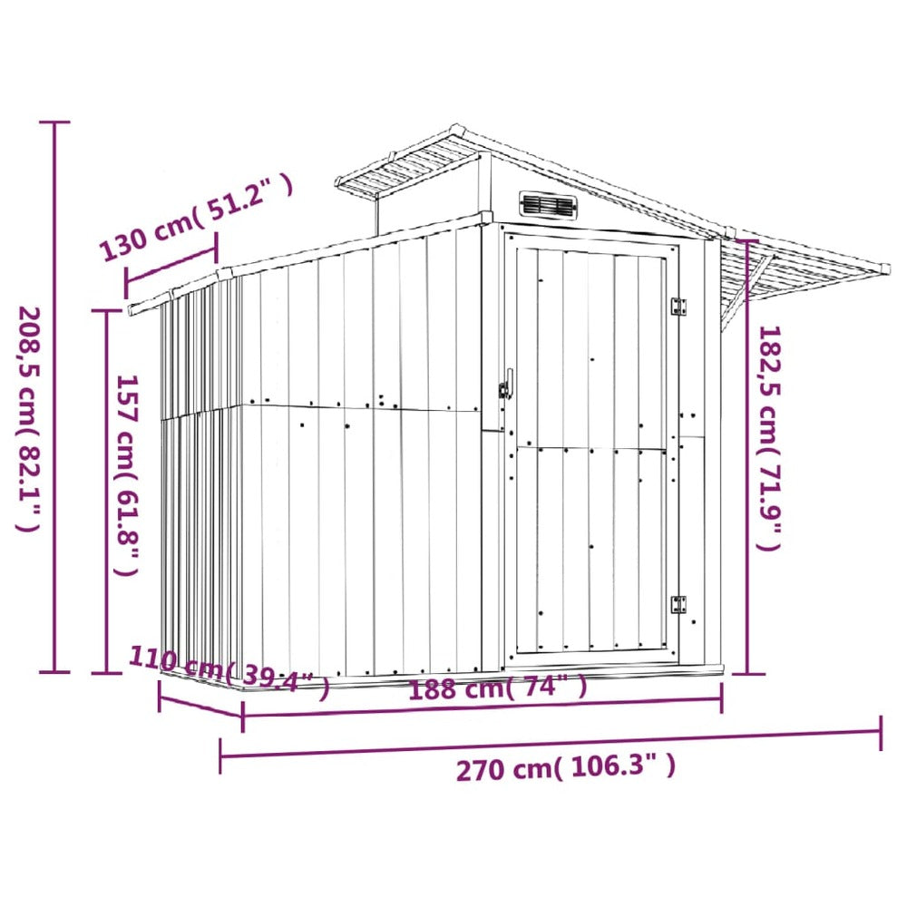 VIDAXL Abri De Jardin Vert 270x130x208,5 Cm Acier Galvanisé