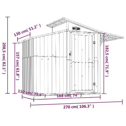 VIDAXL Abri De Jardin Vert 270x130x208,5 Cm Acier Galvanisé