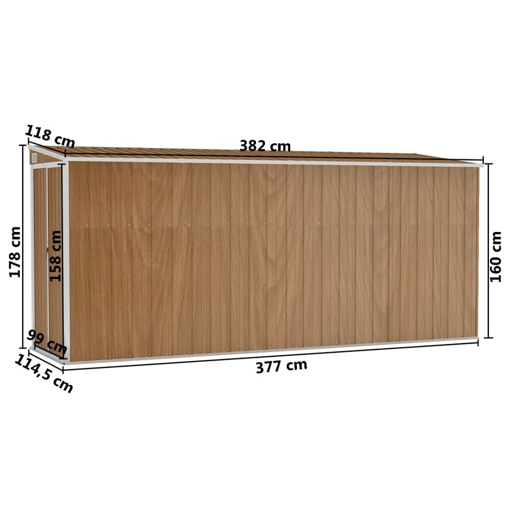 VIDAXL Abri De Jardin Mural Marron 118x382x178 Cm Acier Galvanisé