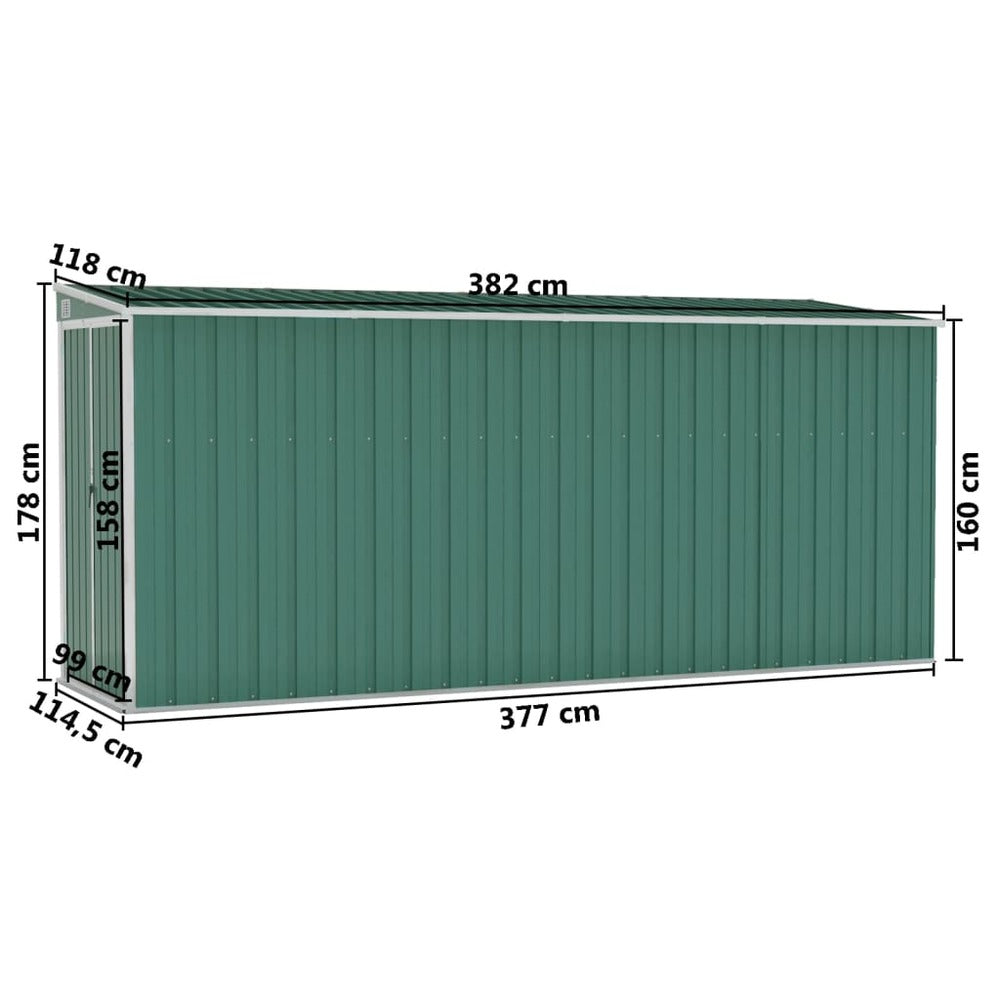 VIDAXL Abri De Jardin Mural Vert 118x382x178 Cm Acier Galvanisé