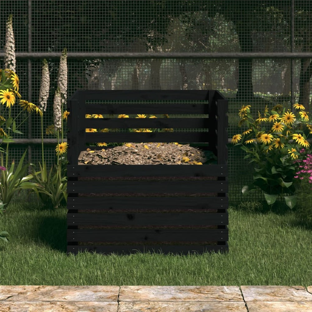 VIDAXL Composteur Noir 80x80x78 Cm Bois Massif De Pin