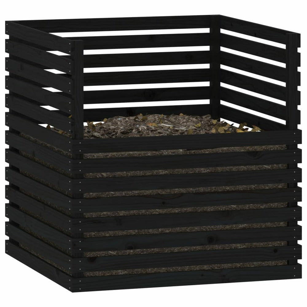 VIDAXL Composteur Noir 100x100x102 Cm Bois Massif De Pin