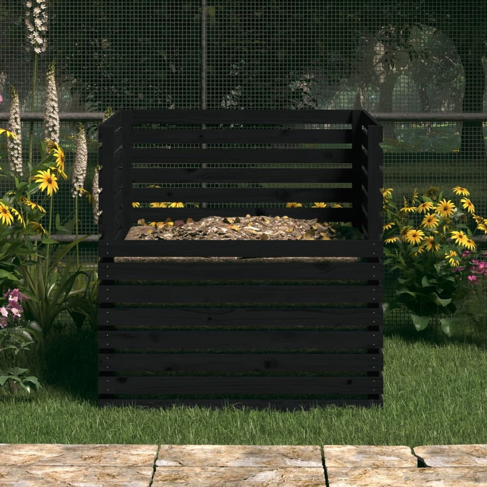 VIDAXL Composteur Noir 100x100x102 Cm Bois Massif De Pin