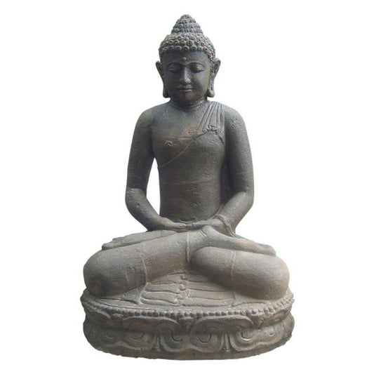  Statue Jardin Bouddha Lotus Méditation 60 Cm - Gris Anthracite 60 Cm