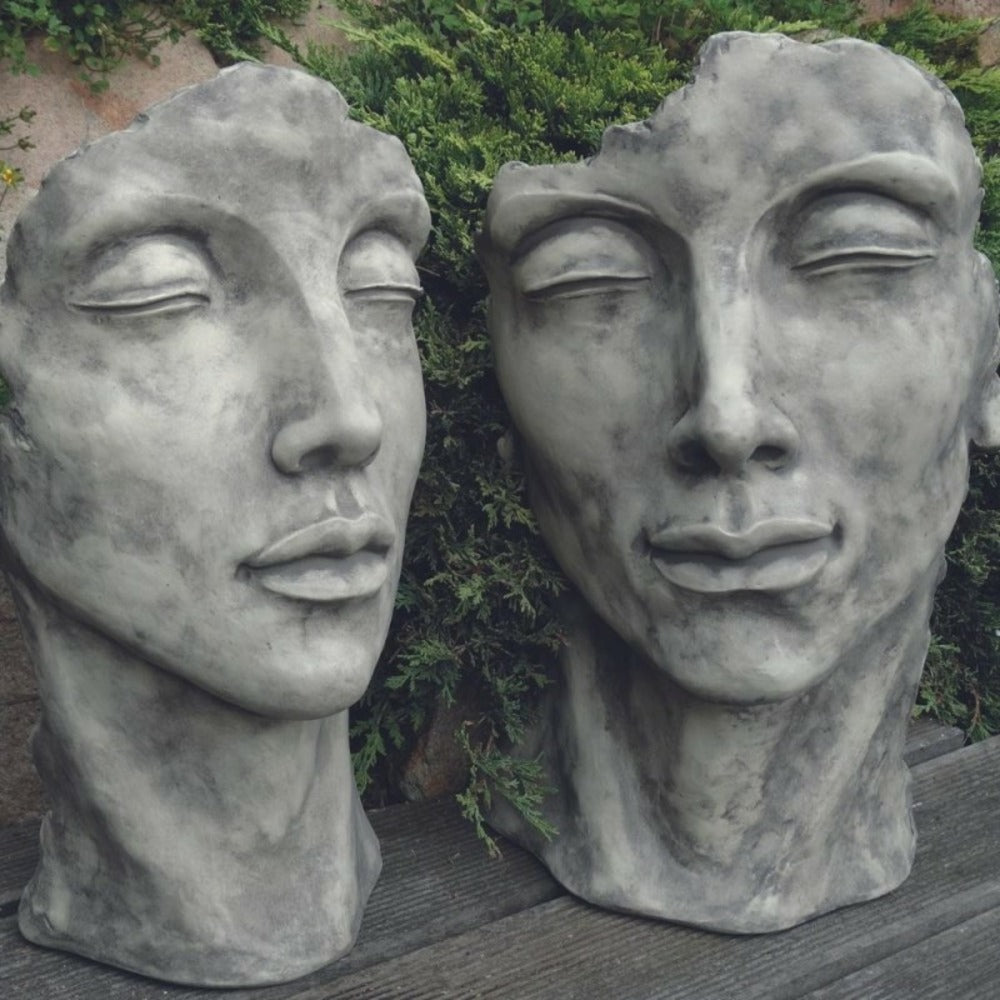  Statue Visage Femme Extérieur Petit Format - Gris Beton 50 Cm