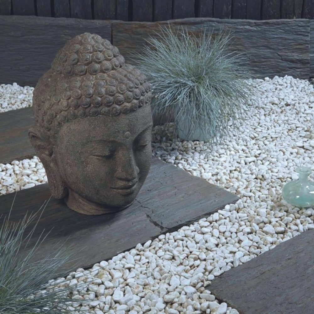 Statue Jardin Bouddha Tête 50 Cm - Gris Anthracite 50 Cm