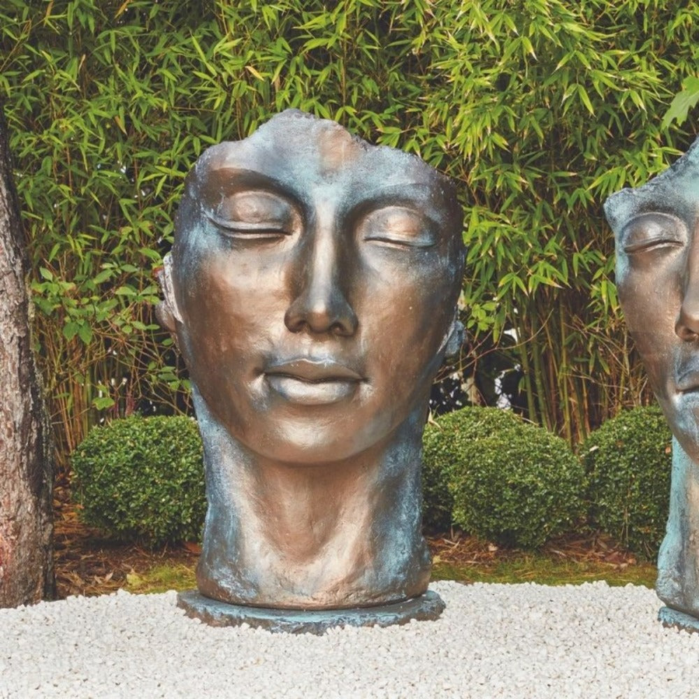  Statue Visage Femme Extérieur Grand Format - Bronze 115 Cm