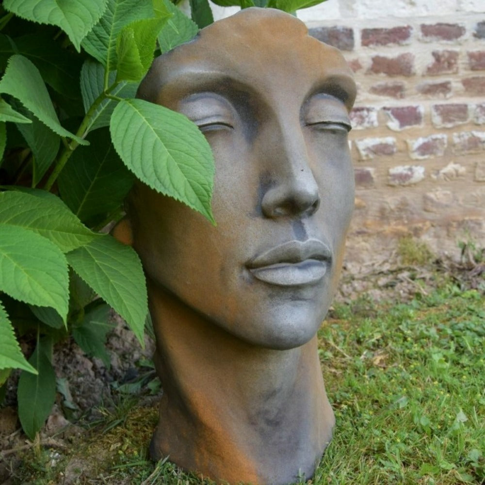  Statue Visage Femme Extérieur Petit Format - Rouille 50 Cm