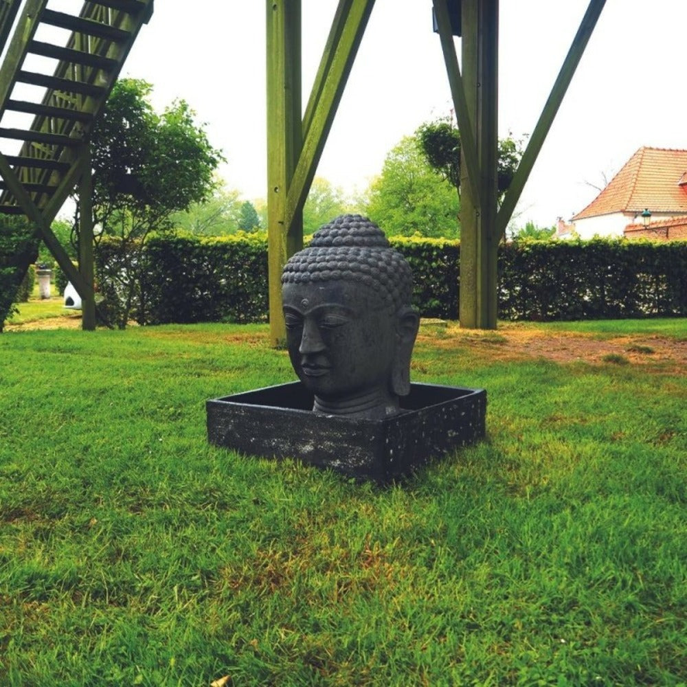  Fontaine Tête De Bouddha 75 Cm + Bac - Gris Anthracite 96 Cm