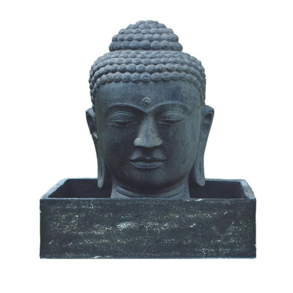  Fontaine Tête De Bouddha 75 Cm + Bac - Gris Anthracite 96 Cm