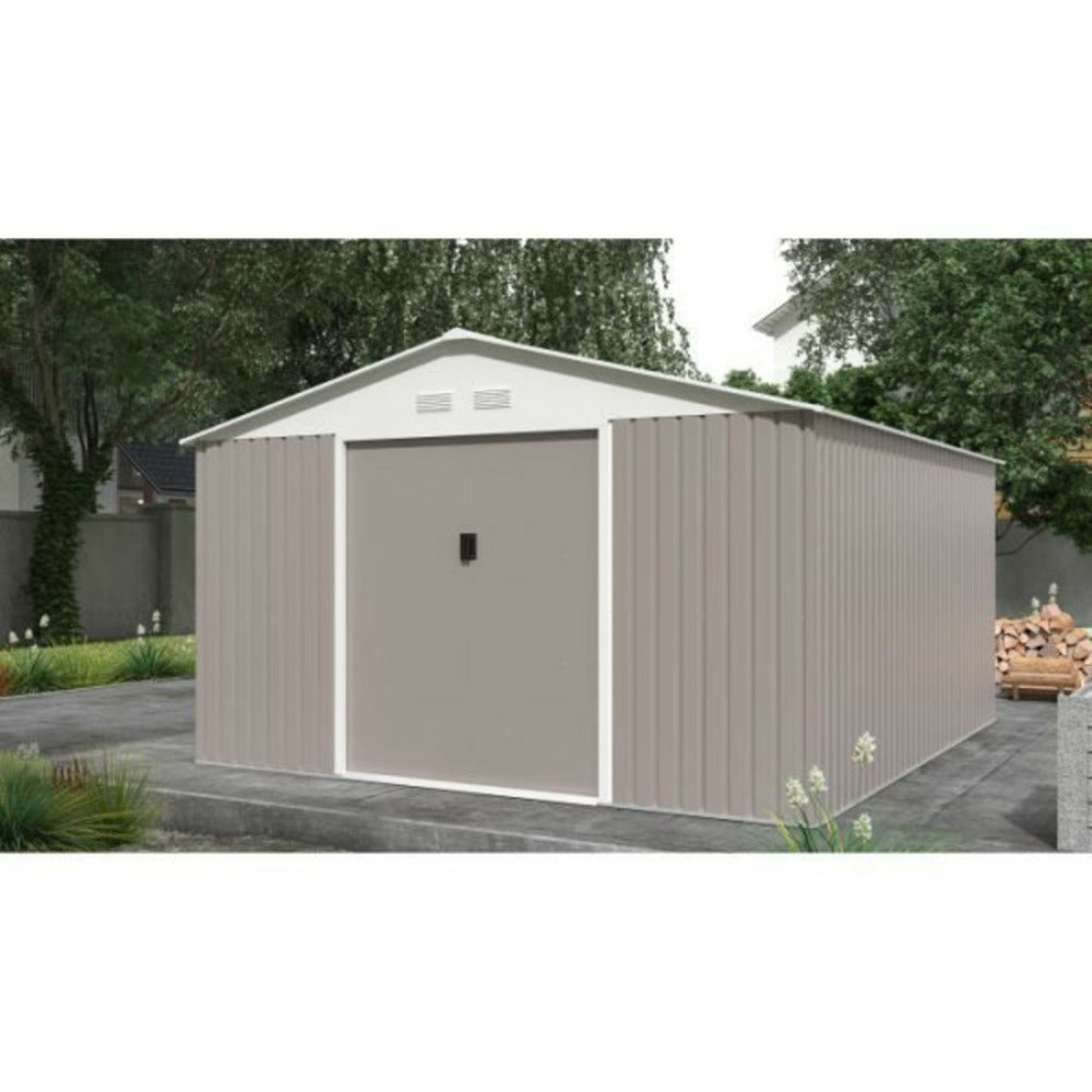  Abri De Jardin En Métal 12,99 M² - 340 X 382 X 210 Cm - Kit D'ancrage Inclus - Taupe