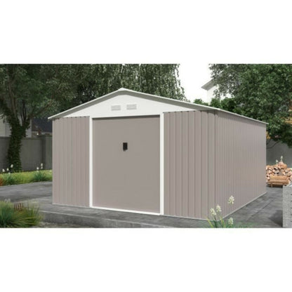  Abri De Jardin En Métal 12,99 M² - 340 X 382 X 210 Cm - Kit D'ancrage Inclus - Taupe
