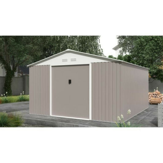  Abri De Jardin En Métal 12,99 M² - 340 X 382 X 210 Cm - Kit D'ancrage Inclus - Taupe
