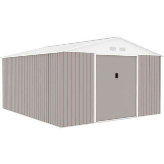  Abri De Jardin En Métal 12,99 M² - 340 X 382 X 210 Cm - Kit D'ancrage Inclus - Taupe