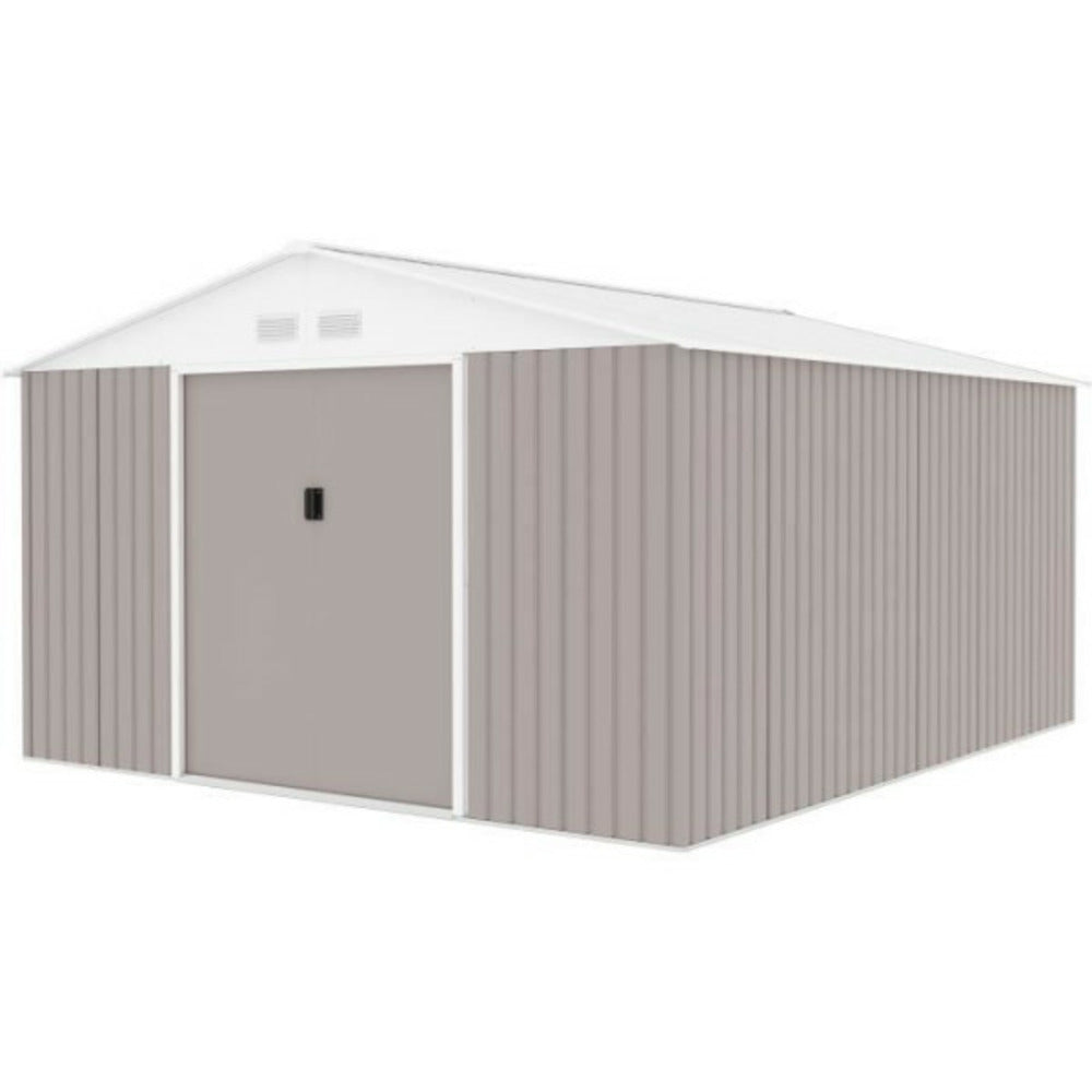  Abri De Jardin En Métal 12,99 M² - 340 X 382 X 210 Cm - Kit D'ancrage Inclus - Taupe