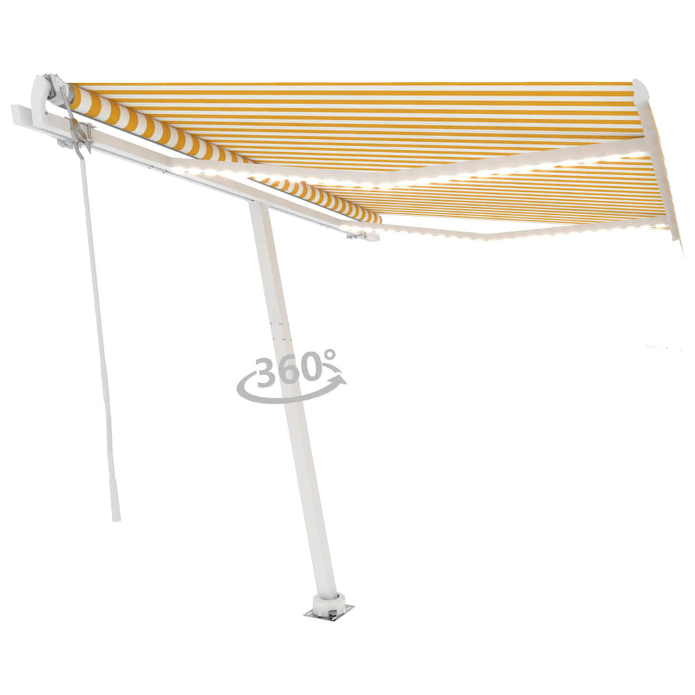 VIDAXL Auvent Automatique Capteur De Vent/led 350x250cm Jaune Et Blanc
