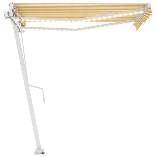 VIDAXL Auvent Automatique Capteur De Vent/led 350x250cm Jaune Et Blanc