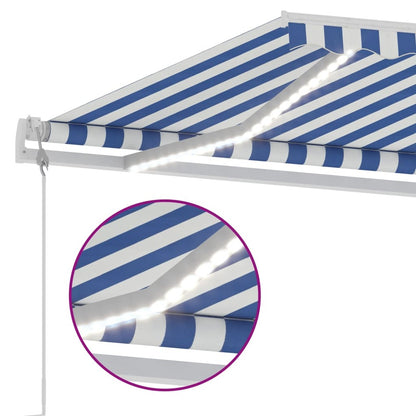 VIDAXL Auvent Automatique Capteur De Vent/led 300x250 Cm Bleu Et Blanc