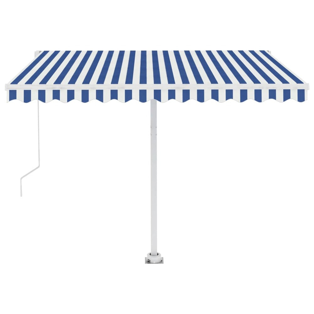 VIDAXL Auvent Automatique Capteur De Vent/led 300x250 Cm Bleu Et Blanc