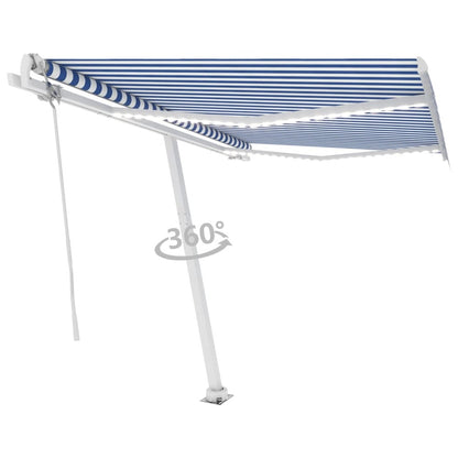 VIDAXL Auvent Automatique Capteur De Vent/led 300x250 Cm Bleu Et Blanc