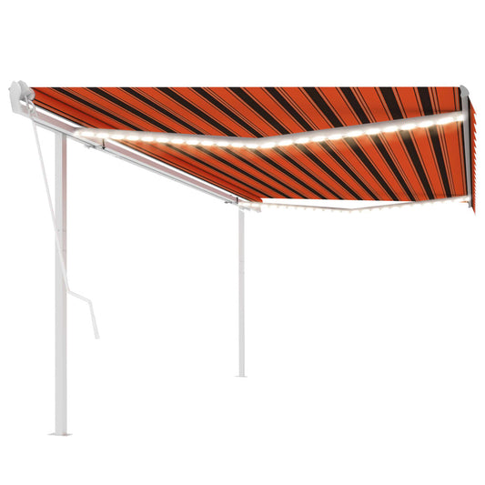 VIDAXL Auvent Automatique Capteur De Vent Et Led 5x3,5 M Orange Marron