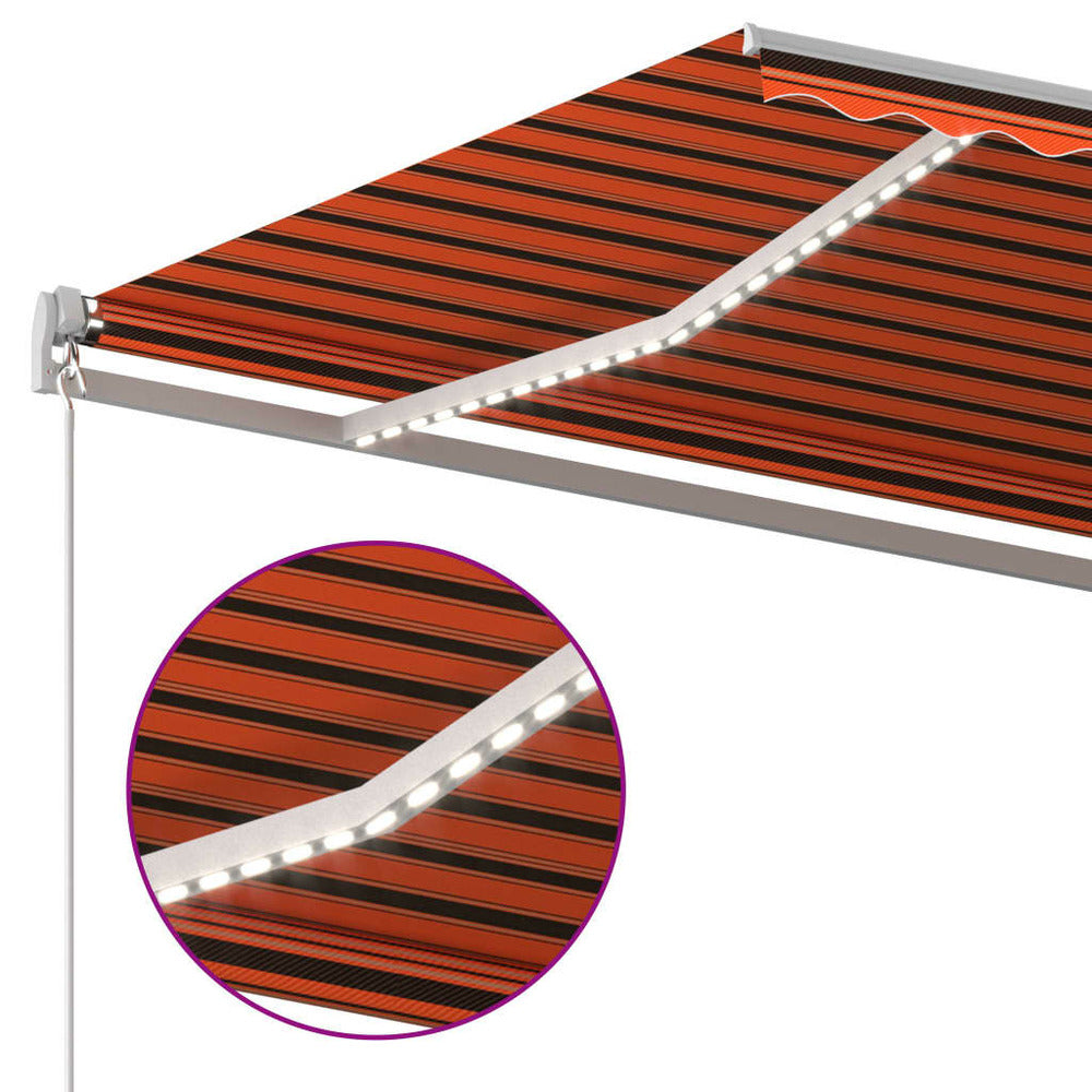 VIDAXL Auvent Automatique Capteur De Vent Et Led 5x3,5 M Orange Marron