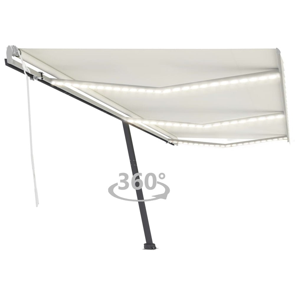 VIDAXL Auvent Manuel Rétractable Avec Led 600x350 Cm Crème