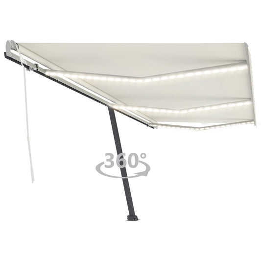 VIDAXL Auvent Manuel Rétractable Avec Led 600x350 Cm Crème