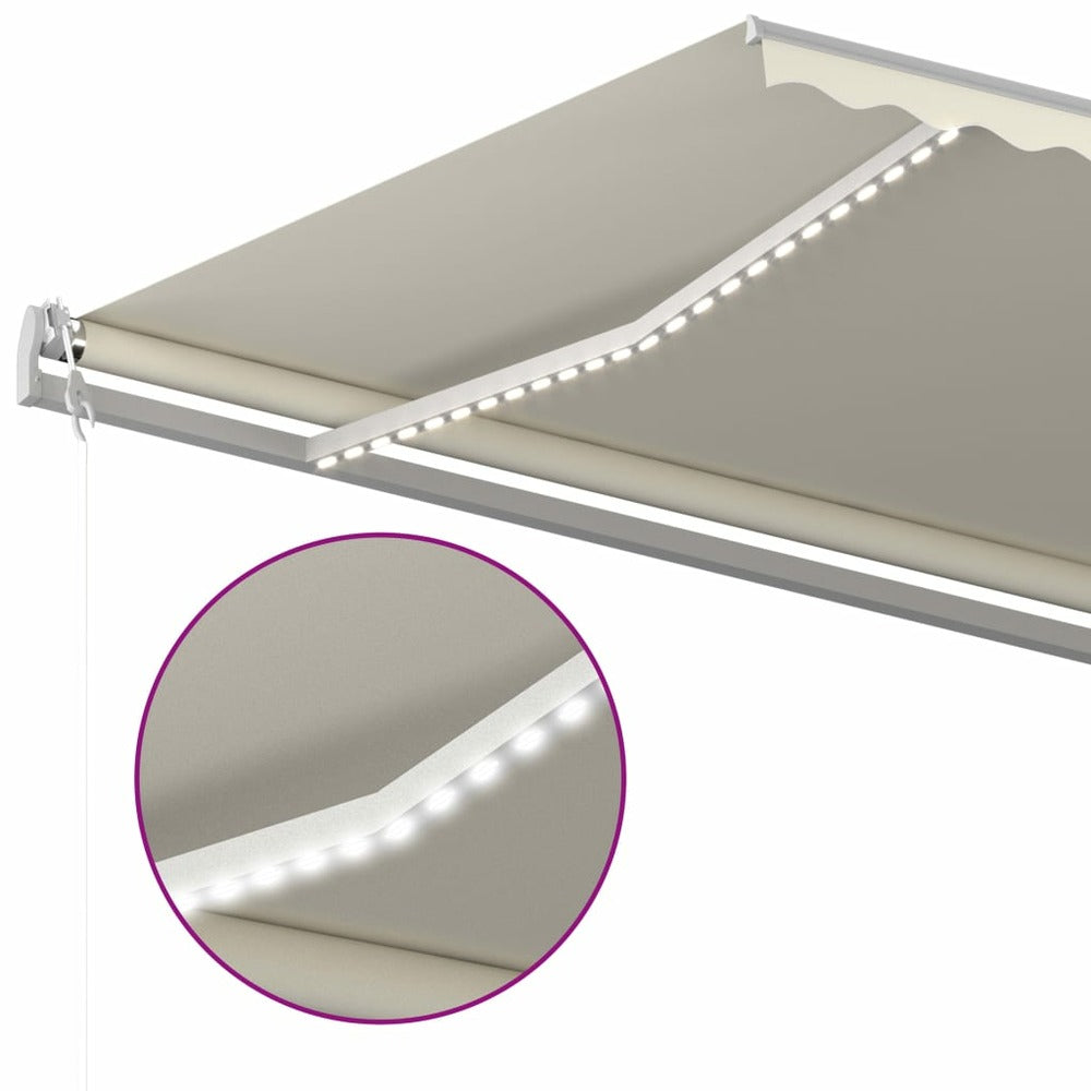 VIDAXL Auvent Manuel Rétractable Avec Led 600x350 Cm Crème
