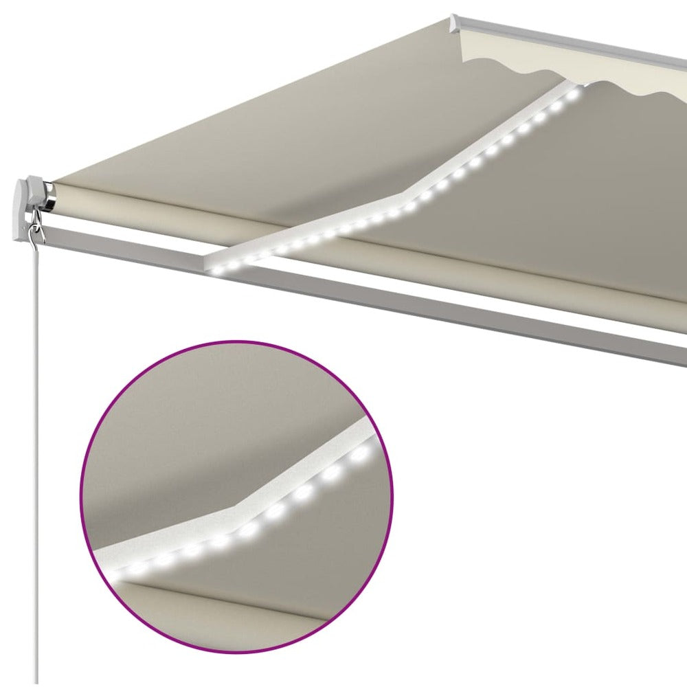 VIDAXL Auvent Automatique Capteur De Vent Et Led 5x3,5 M Crème