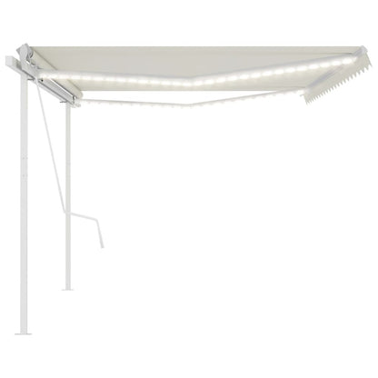 VIDAXL Auvent Automatique Capteur De Vent Et Led 5x3,5 M Crème
