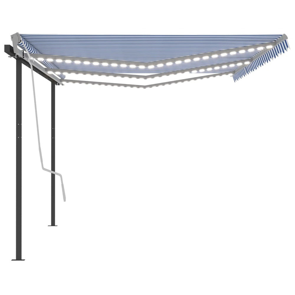 VIDAXL Auvent Automatique Capteur De Vent Et Led 6x3,5 M Bleu Et Blanc