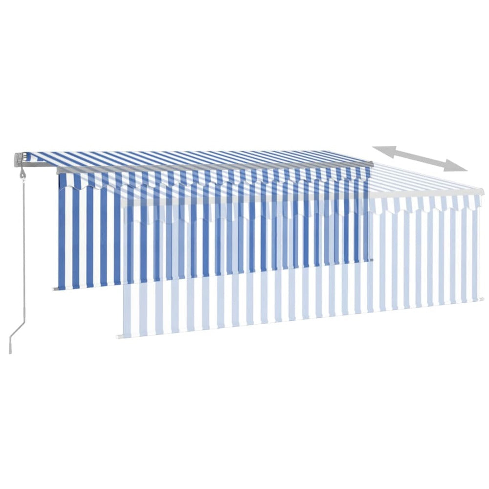 VIDAXL Auvent Automatique Store Capteur De Vent Led 4,5x3 M Bleu Blanc