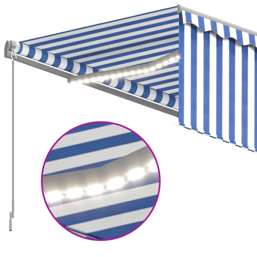 VIDAXL Auvent Automatique Store Capteur De Vent Led 4,5x3 M Bleu Blanc