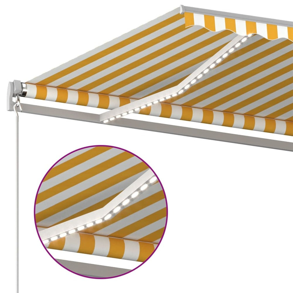 VIDAXL Auvent Automatique Capteur De Vent Et Led 6x3,5m Jaune Et Blanc