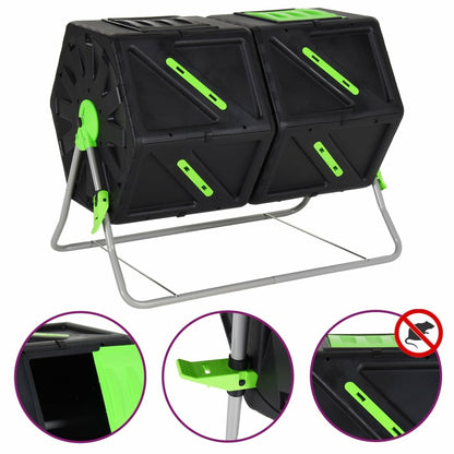 VIDAXL Composteur à Tambour à Double Chambre 88x60x74 Cm 210 L Pp