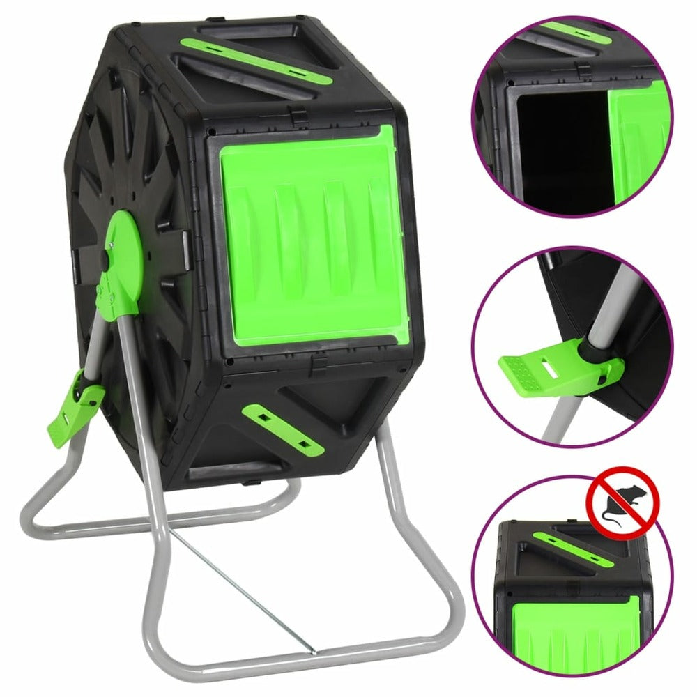 VIDAXL Composteur à Tambour 60x43x74 Cm 70 L Polypropylène